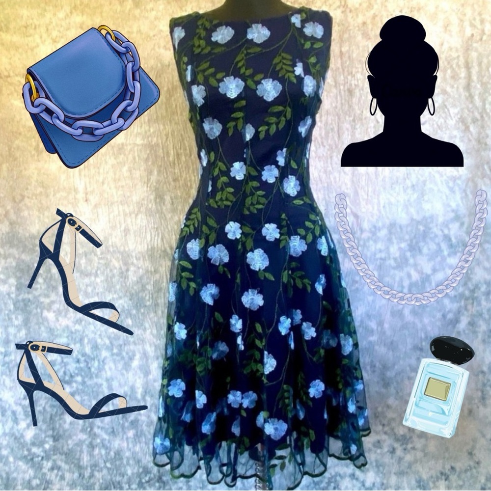 Gabby Skye Navy and Green Floral Midi Dress - Picture 10 of 10